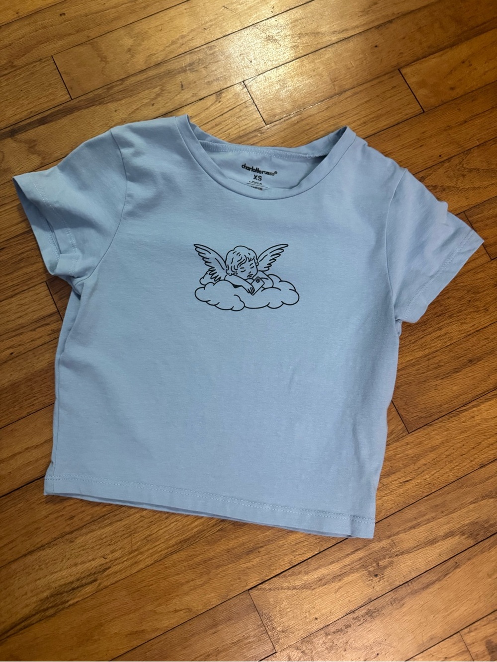 Y2K Softcore Baby Blue Angel Tee - Size XS